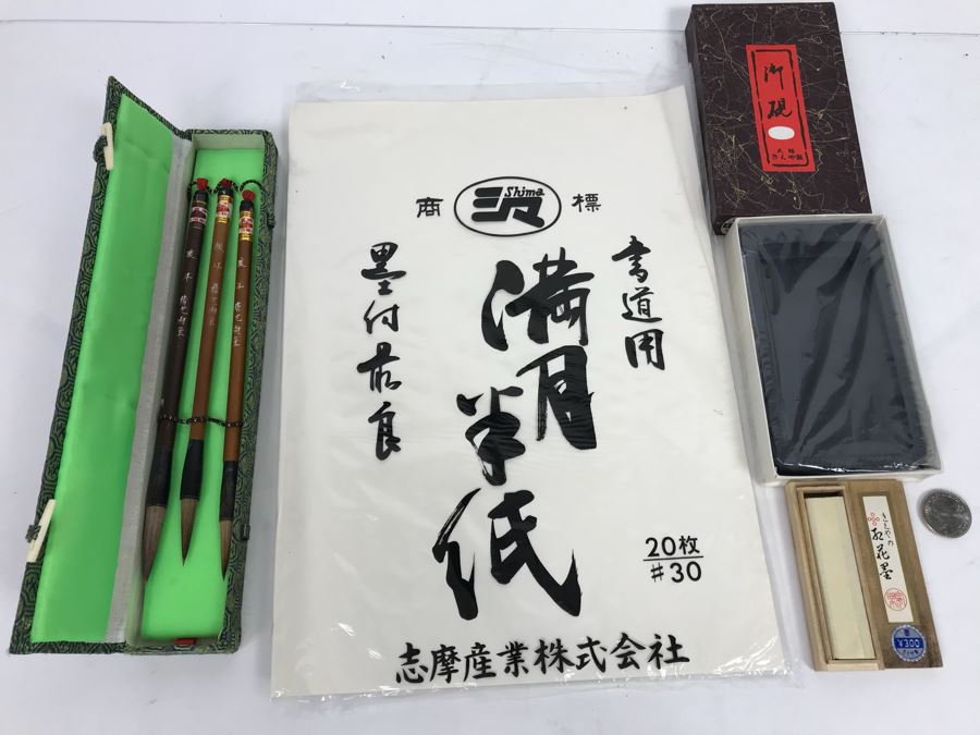 JUST ADDED - Chinese Calligraphy Brushes, Inkstone, Ink Stick And Calligraphy Paper