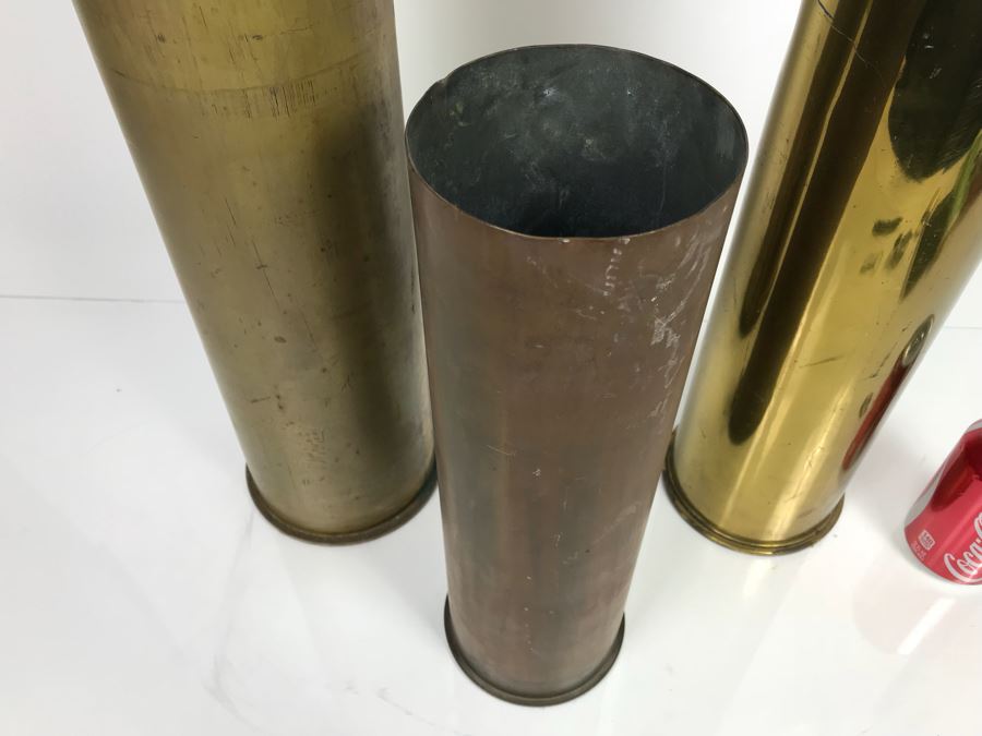 JUST ADDED - Set Of (3) Artillery Ammunition Shells Trench Art - Convert To Planter Or Ashtray [Photo 3]