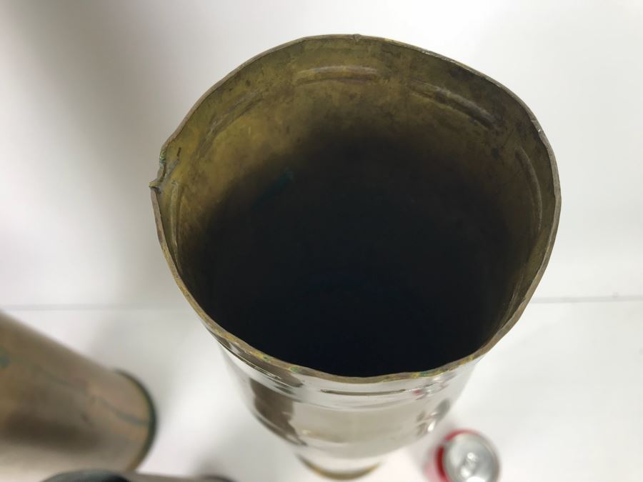 JUST ADDED - Set Of (3) Artillery Ammunition Shells Trench Art - Convert To Planter Or Ashtray [Photo 6]