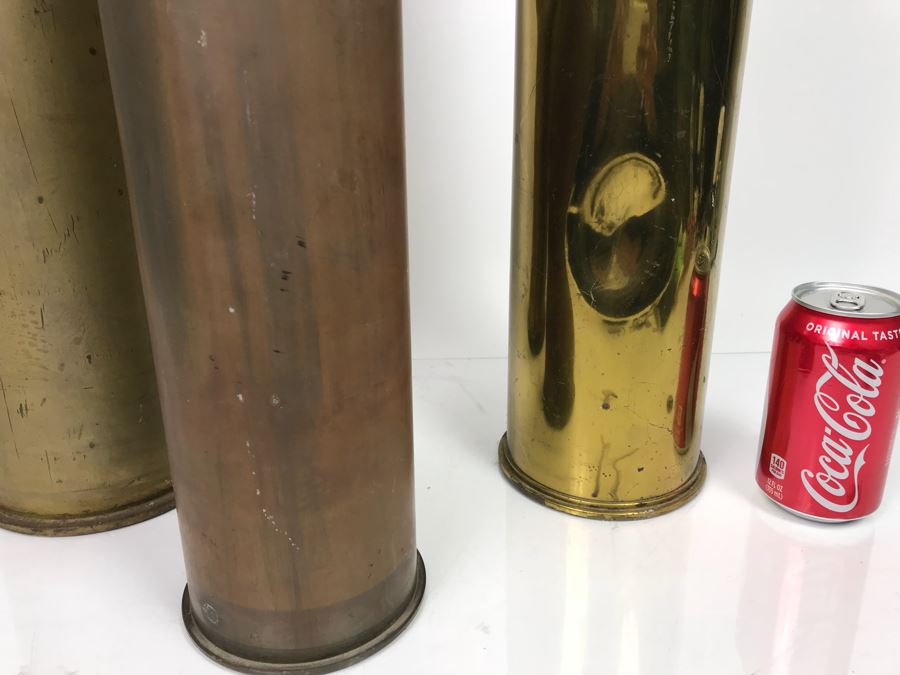 JUST ADDED - Set Of (3) Artillery Ammunition Shells Trench Art - Convert To Planter Or Ashtray [Photo 7]