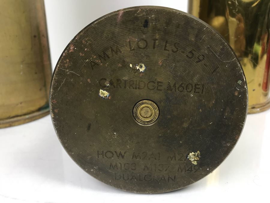 JUST ADDED - Set Of (3) Artillery Ammunition Shells Trench Art - Convert To Planter Or Ashtray [Photo 8]