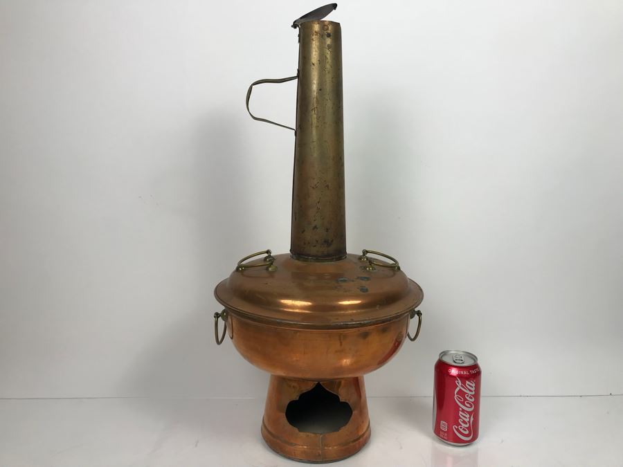 JUST ADDED - Vintage Mongolian Copper Hot Pot Chinese Heated By Charcoal