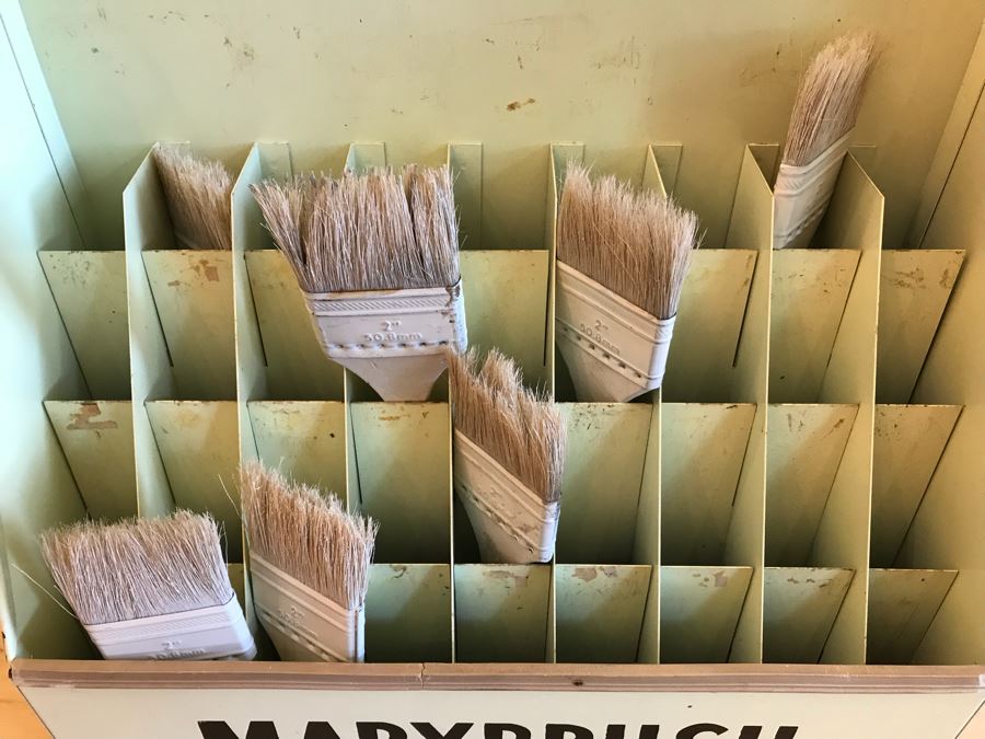 Vintage Metal MARXBRUSH Advertising Brushes Store Display With Slant Glass Front 13'W x 6'D x 14.5'H [Photo 2]