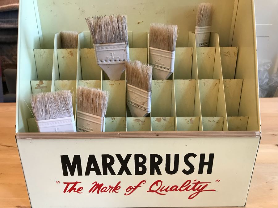 Vintage Metal MARXBRUSH Advertising Brushes Store Display With Slant Glass Front 13'W x 6'D x 14.5'H [Photo 3]