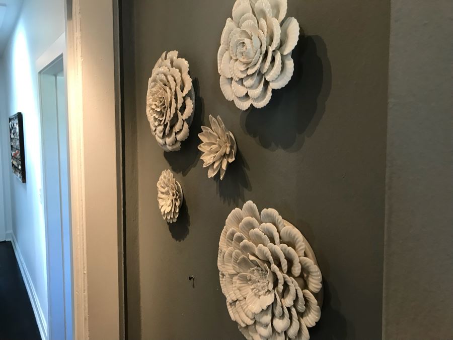 Set Of (5) Wall Mounted Porcelain Flowers - Larger Flower Is 9'W [Photo 8]