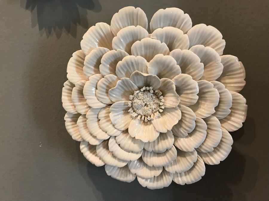 Set Of (5) Wall Mounted Porcelain Flowers - Larger Flower Is 9'W [Photo 2]