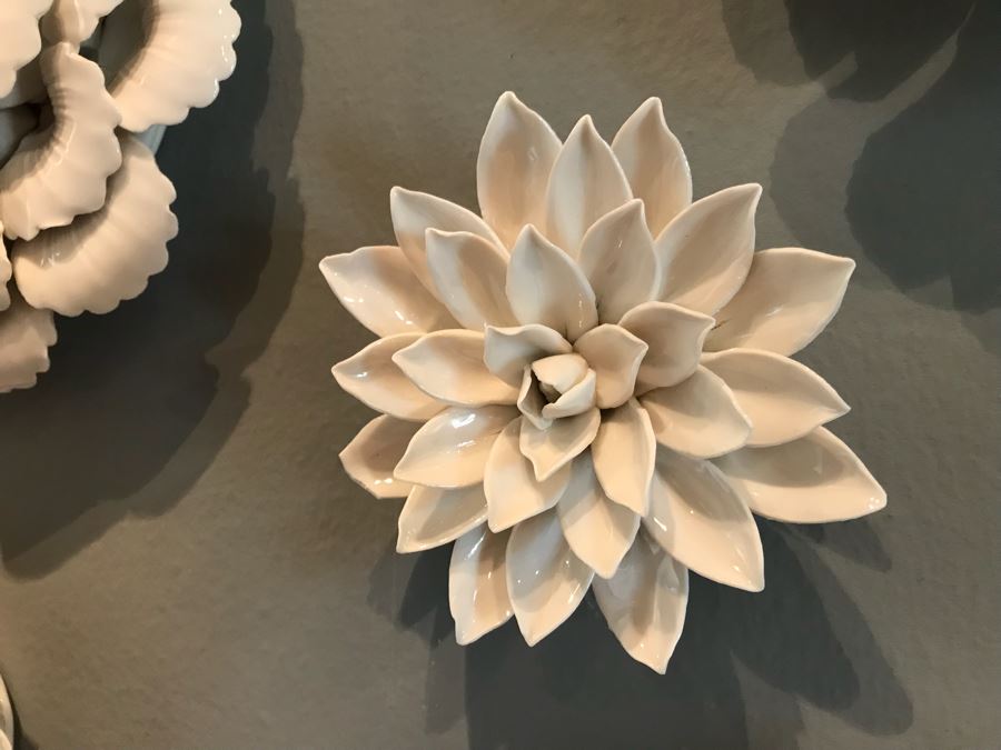 Set Of (5) Wall Mounted Porcelain Flowers - Larger Flower Is 9'W [Photo 4]