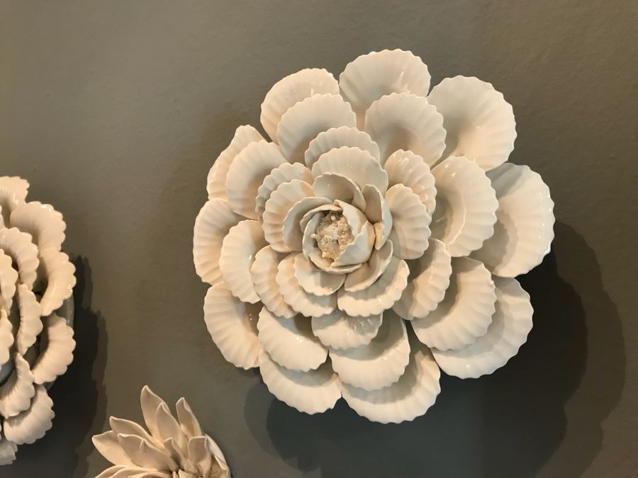 Set Of (5) Wall Mounted Porcelain Flowers - Larger Flower Is 9'W [Photo 3]