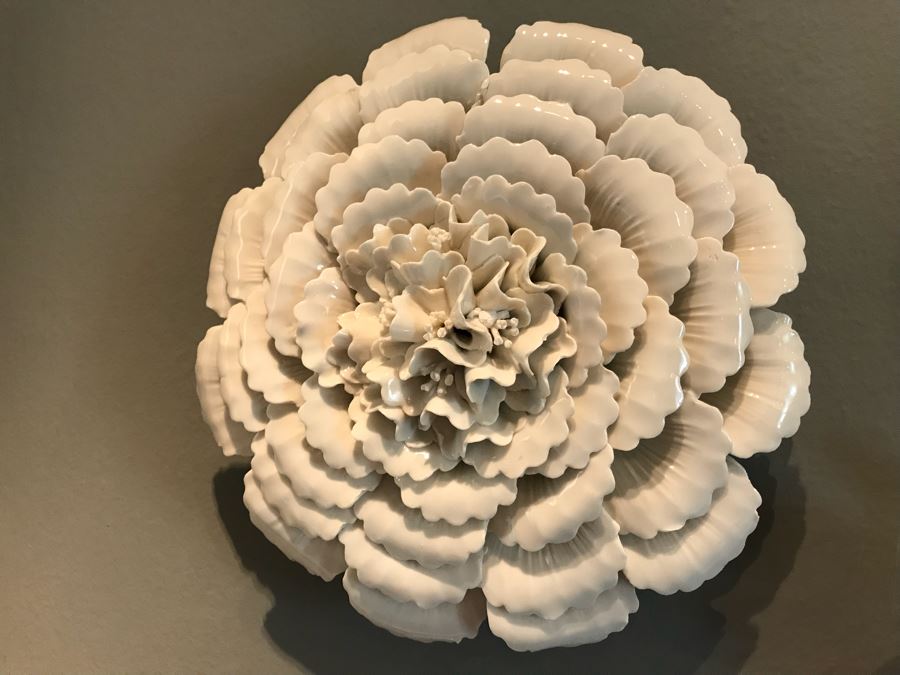 Set Of (5) Wall Mounted Porcelain Flowers - Larger Flower Is 9'W [Photo 5]
