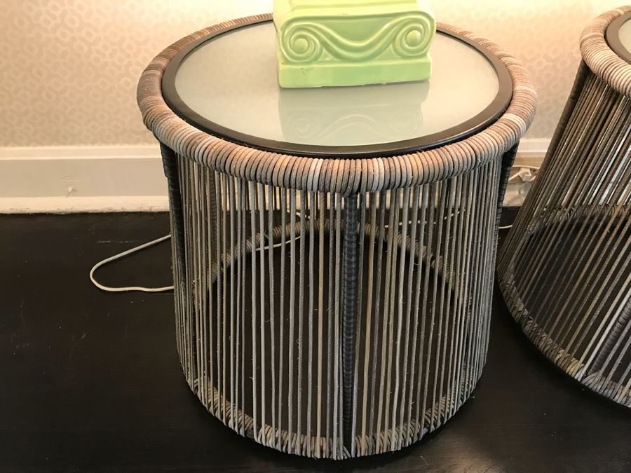 Pair Of Modern Round Side Tables With Glass Tops 18'H x 18'W [Photo 4]
