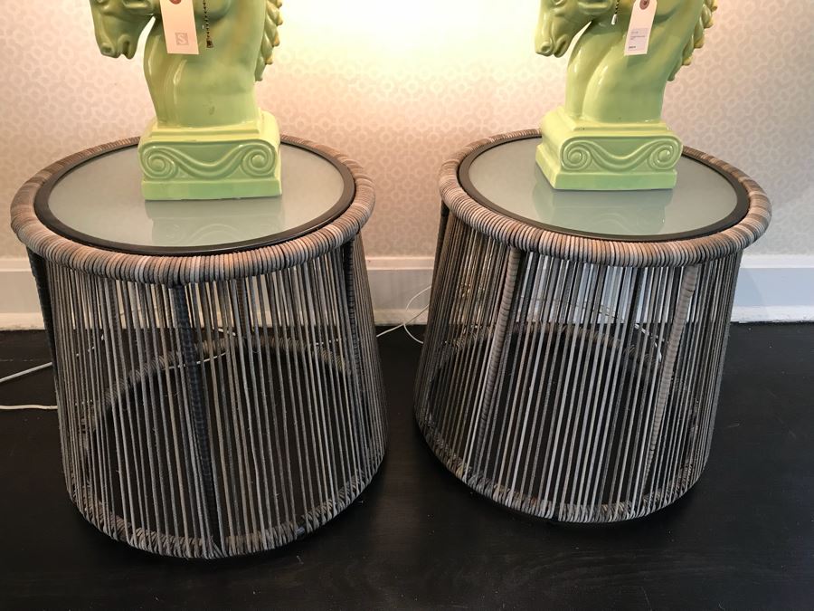 Pair Of Modern Round Side Tables With Glass Tops 18'H x 18'W [Photo 3]