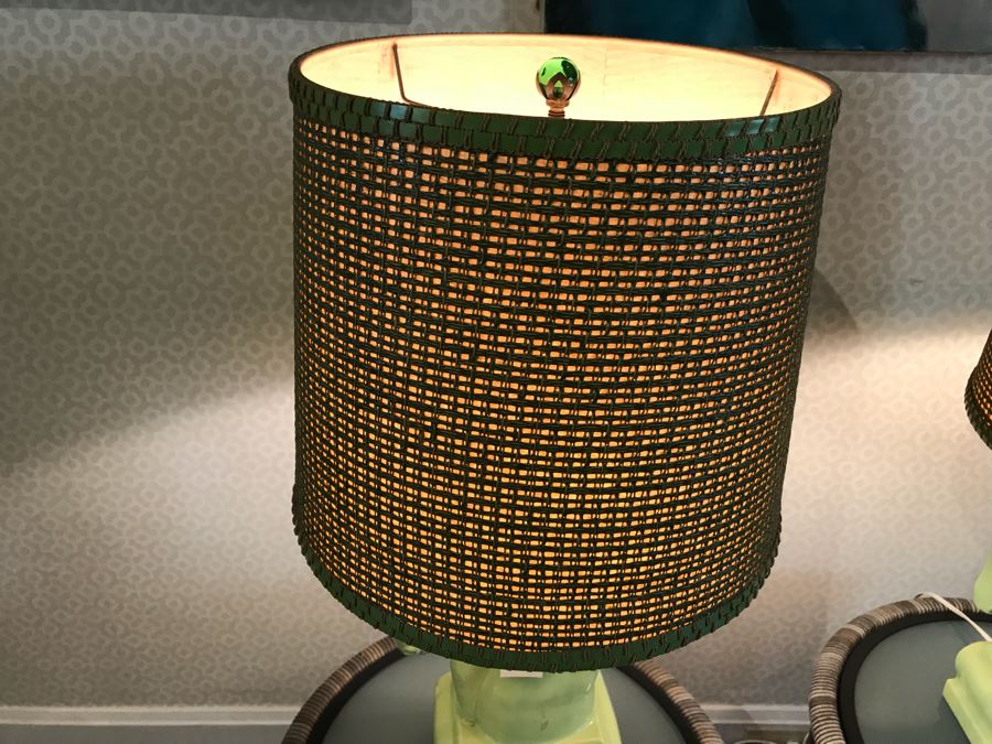Pair Of Vintage Green Horse Head Table Lamps With Modern Shades (Note One Lamp Has Been Repaired As Shown In Photos) [Photo 6]