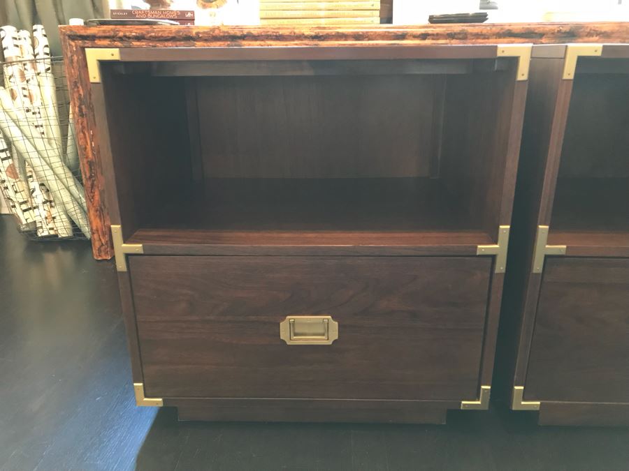 Pair Of Contemporary Campaign Style Side Tables Nightstands 24'W x 18'D x 25.5'H [Photo 3]