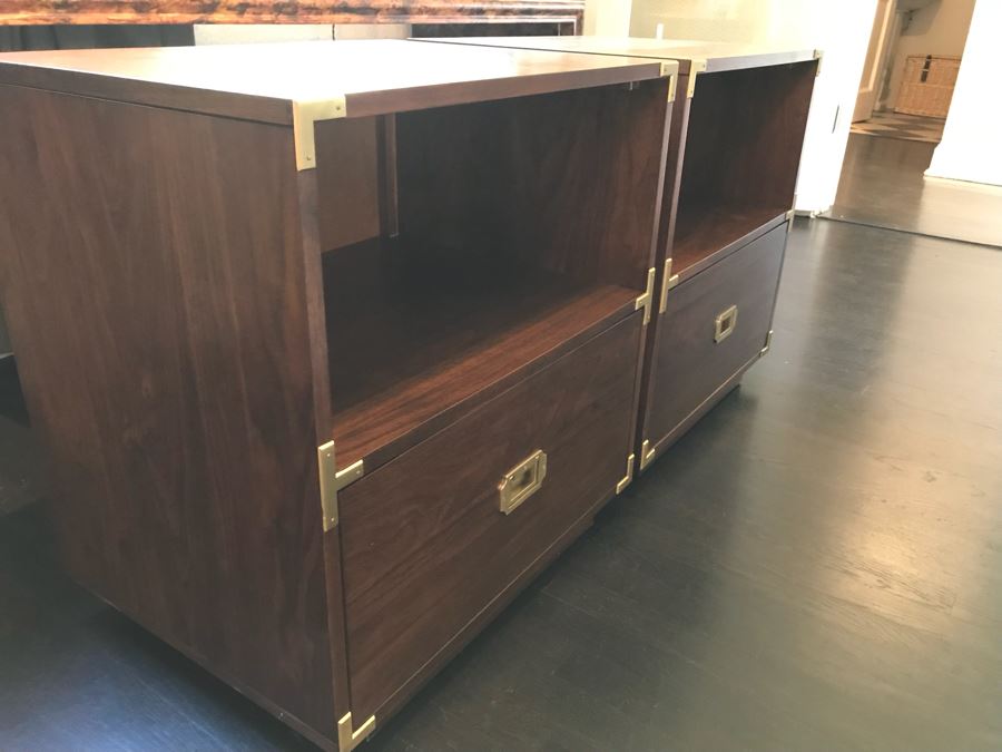 Pair Of Contemporary Campaign Style Side Tables Nightstands 24'W x 18'D x 25.5'H [Photo 6]