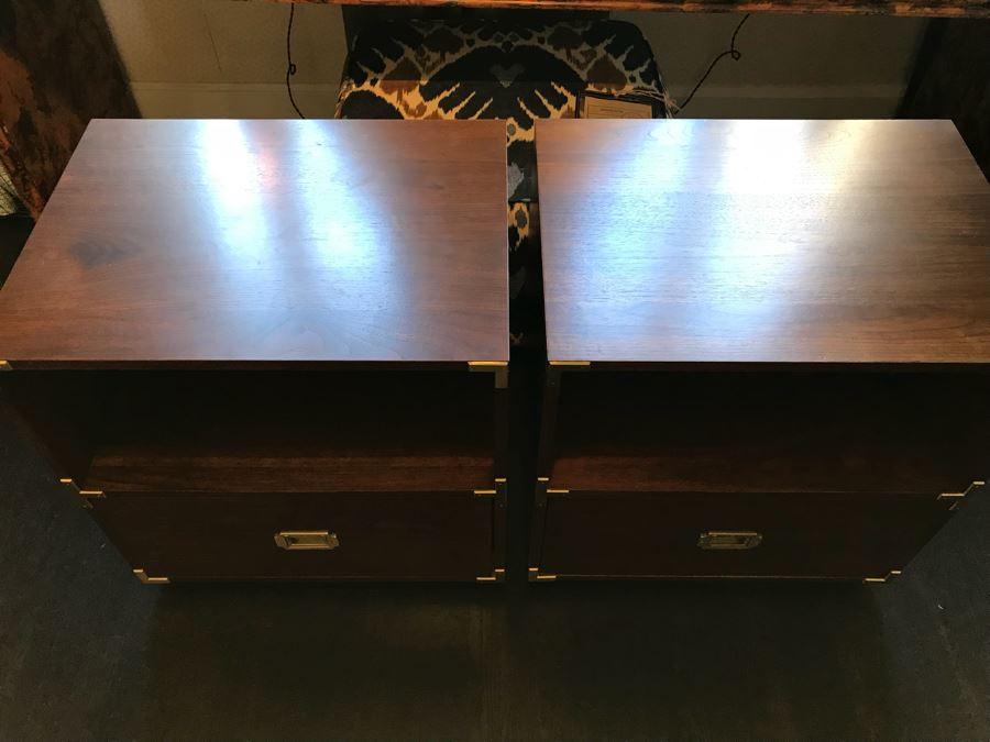 Pair Of Contemporary Campaign Style Side Tables Nightstands 24'W x 18'D x 25.5'H [Photo 4]