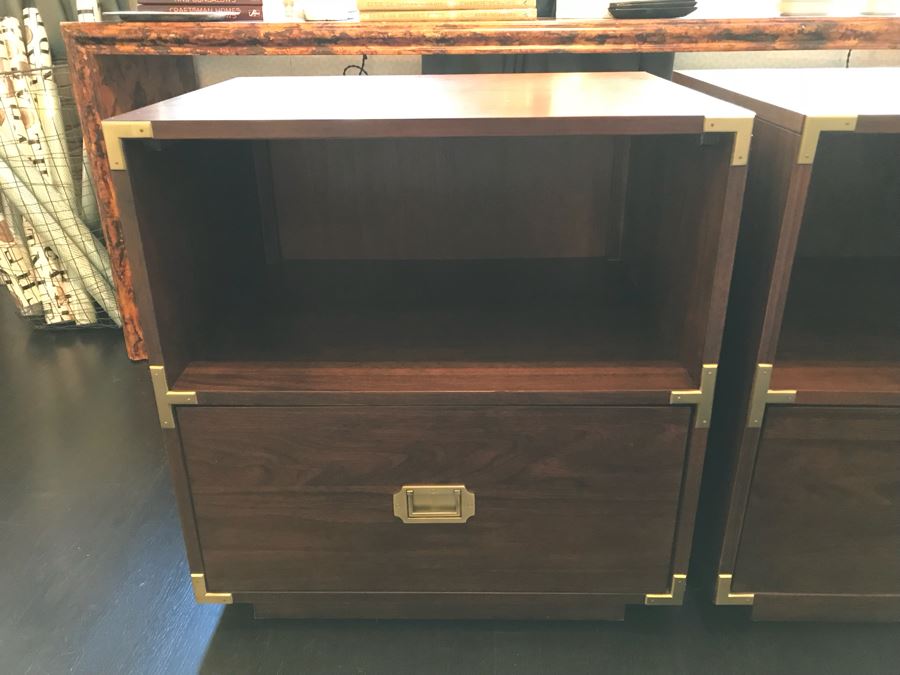 Pair Of Contemporary Campaign Style Side Tables Nightstands 24'W x 18'D x 25.5'H [Photo 2]