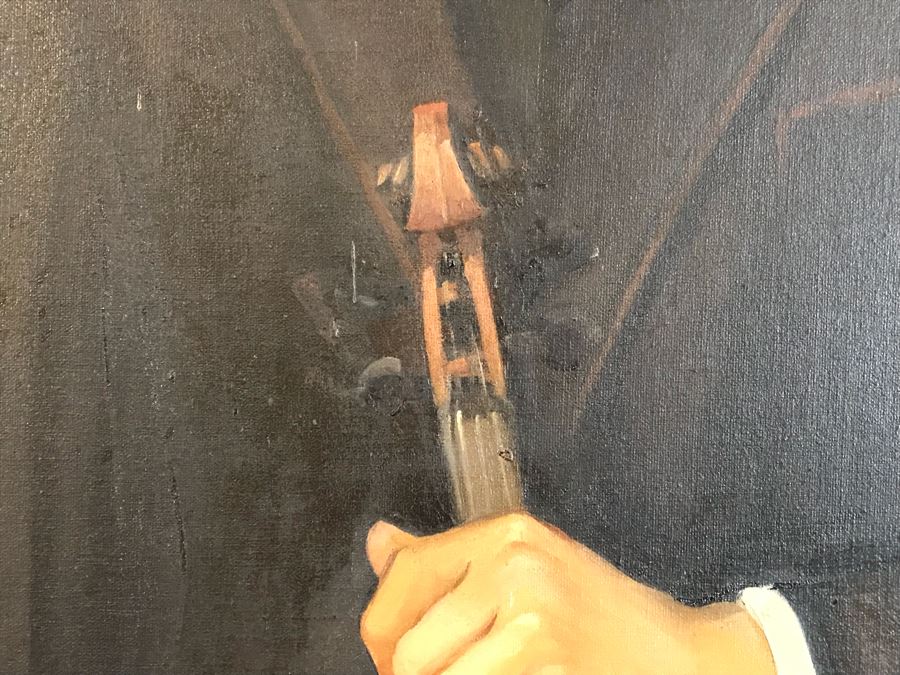 Vintage Original Oil Painting Of Man Holding Violin Signed Lower Right Buck 32' X 42' [Photo 3]