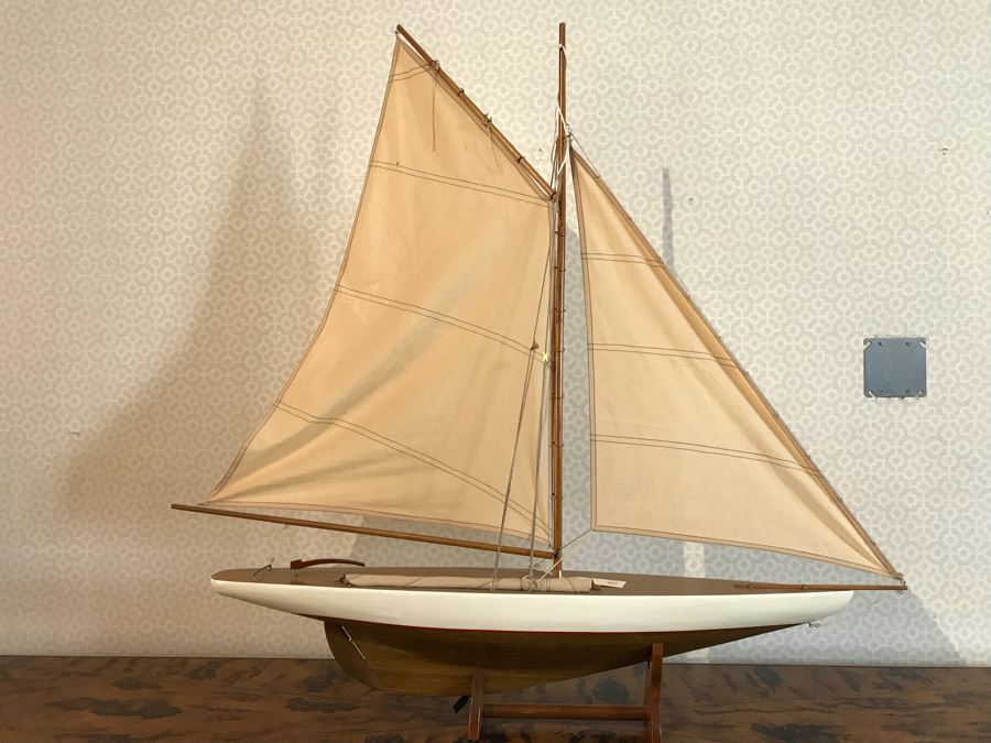 Large Wooden Sailing Ship Model With Stand 43'L X 39'H