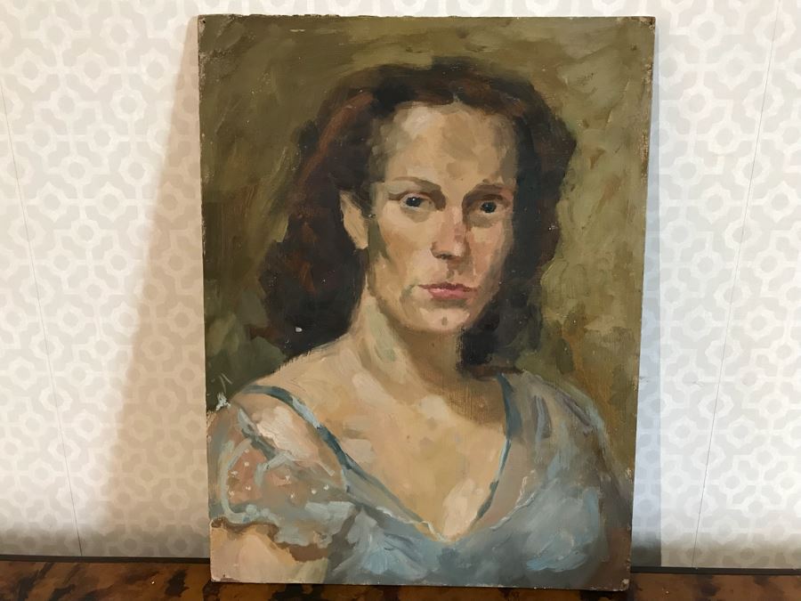 Vintage Double Sided Original Portrait Oil Painting With Woman On One Side And Man On Other 12' X 15.5' [Photo 6]