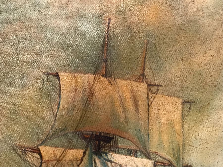 Vintage 1940 Original Oil Painting Of Ship At Sea Signed V. C. Newton 16' X 21' [Photo 7]