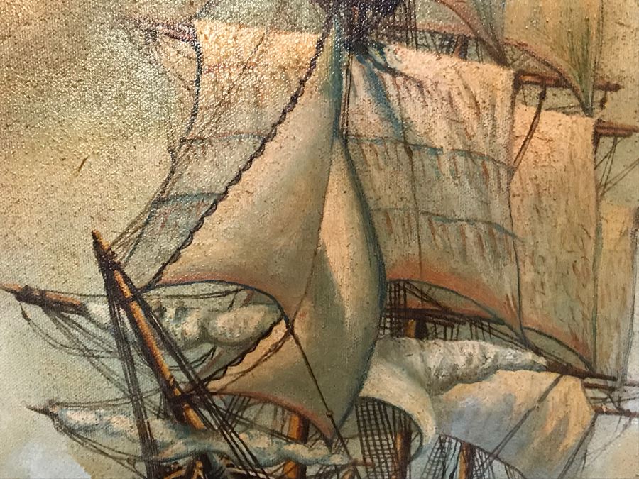 Vintage 1940 Original Oil Painting Of Ship At Sea Signed V. C. Newton 16' X 21' [Photo 6]