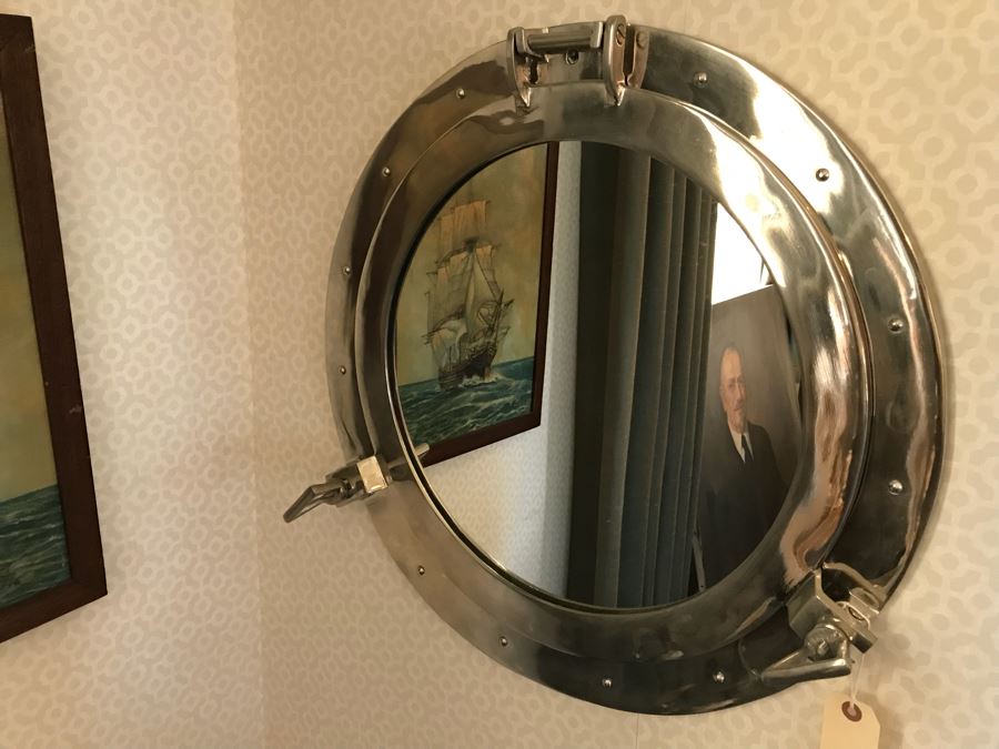 Polished Steel Ship's Porthole Mirror 2'R 23'