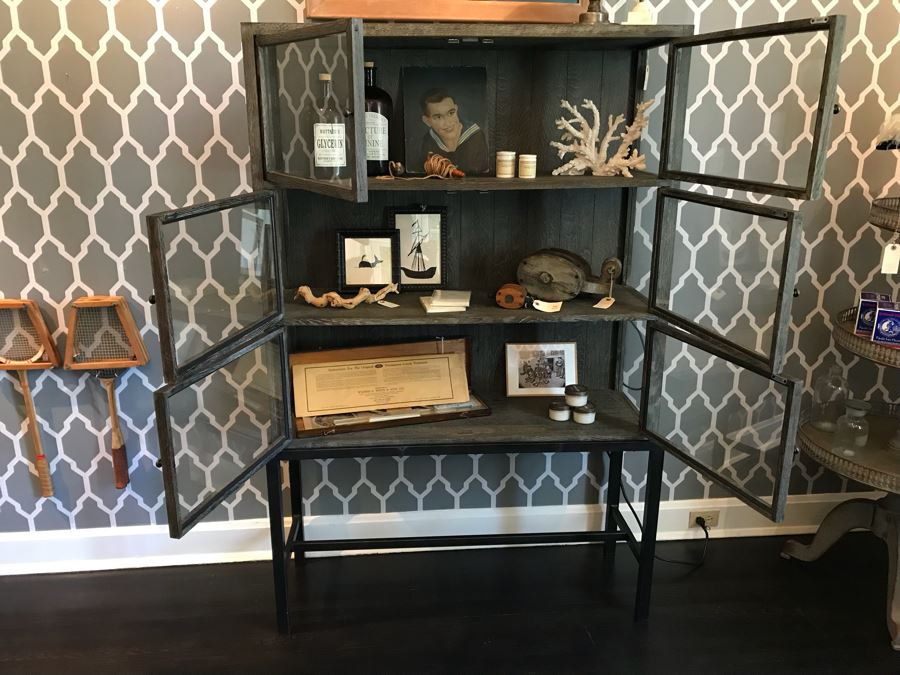 Medicine Cabinet Style Wood And Metal Cabinet With Glass Front Doors And Glass Sides For Nice Lighting (Sold Empty) 44.5'W x 15.5'D x 69'H [Photo 4]