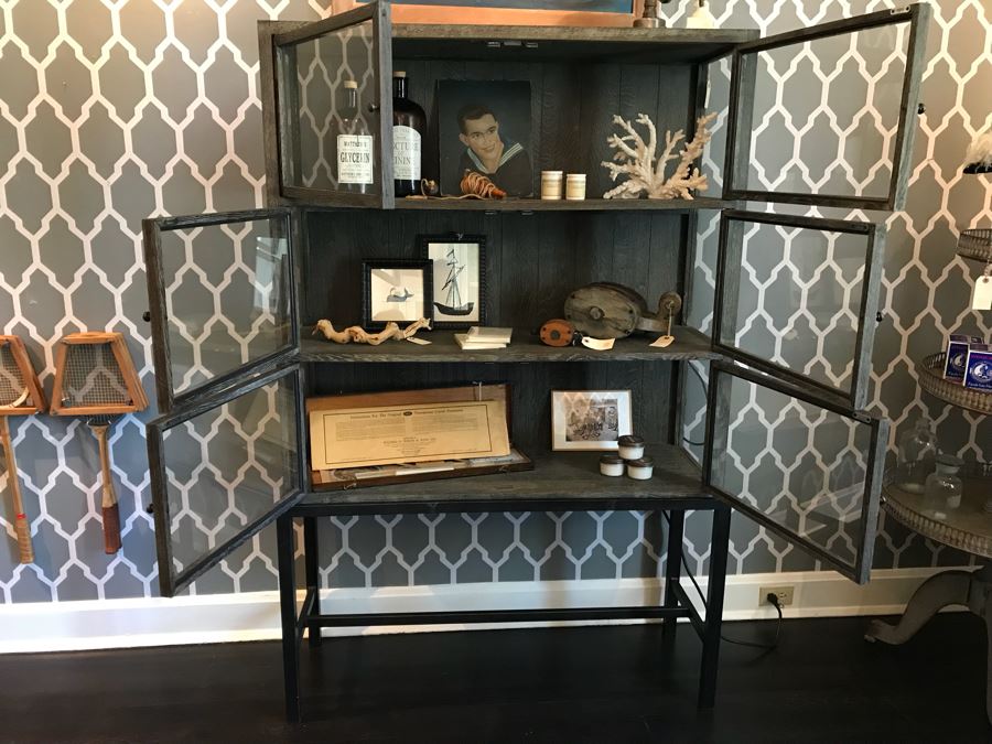 Medicine Cabinet Style Wood And Metal Cabinet With Glass Front Doors And Glass Sides For Nice Lighting (Sold Empty) 44.5'W x 15.5'D x 69'H [Photo 5]