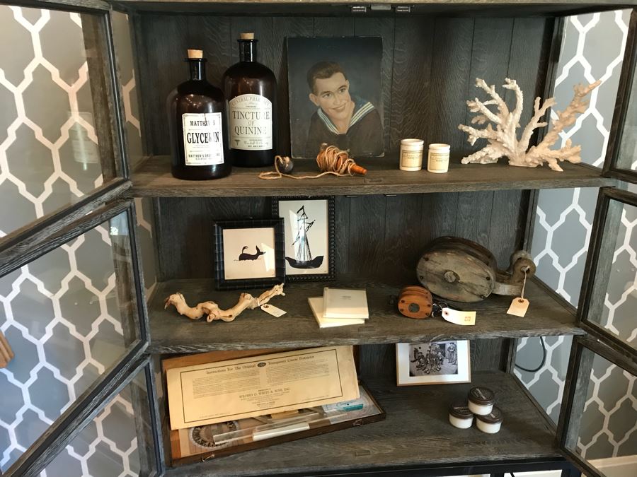 Medicine Cabinet Style Wood And Metal Cabinet With Glass Front Doors And Glass Sides For Nice Lighting (Sold Empty) 44.5'W x 15.5'D x 69'H [Photo 6]