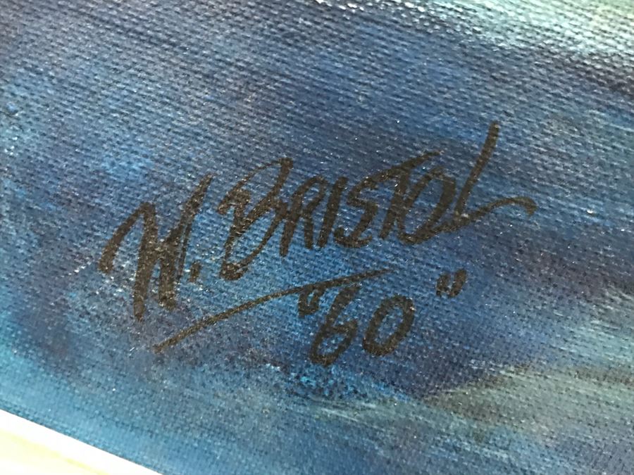 Vintage 1960 Original Oil Painting Of Sailing Ship At Sea Signed Bristol 34' X 28' [Photo 5]