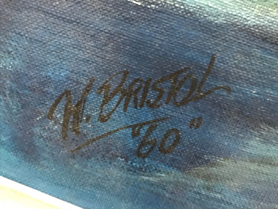 Vintage 1960 Original Oil Painting Of Sailing Ship At Sea Signed Bristol 34' X 28' [Photo 6]