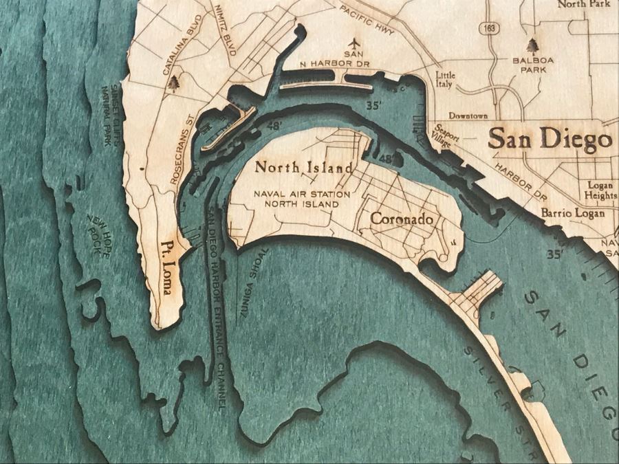 Natural Birch Plywood Topographical Ocean Map Of San Diego Coastline 24.5' X 31' Retails $298 [Photo 11]