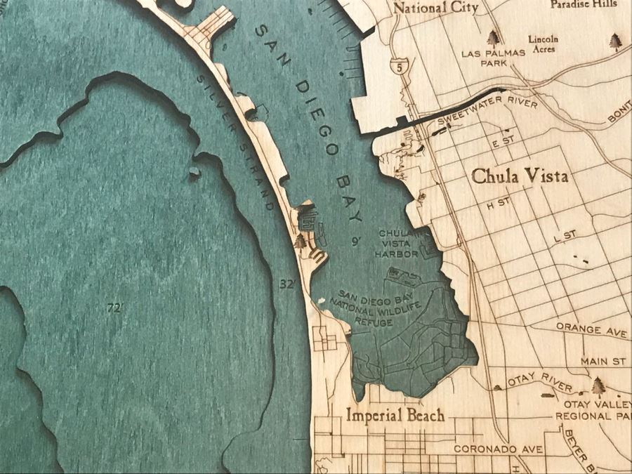 Natural Birch Plywood Topographical Ocean Map Of San Diego Coastline 24.5' X 31' Retails $298 [Photo 10]