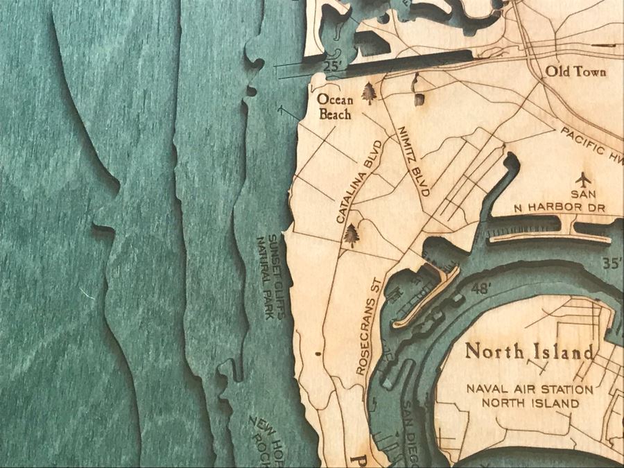 Natural Birch Plywood Topographical Ocean Map Of San Diego Coastline 24.5' X 31' Retails $298 [Photo 4]