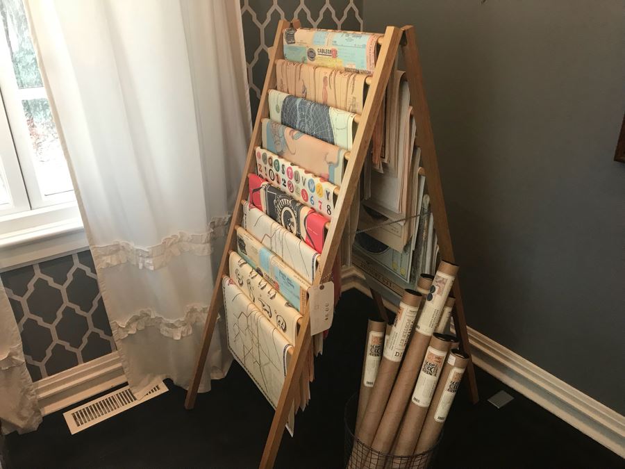 Huge Lot With Wooden Poster Display Stand 57'H (Use For Linens) Filled With Reproduction Vintage Posters, DIY Vintage Poster Kits And Wire Basket 14.5'H - See Photos For Details [Photo 14]