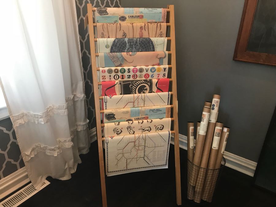 Huge Lot With Wooden Poster Display Stand 57'H (Use For Linens) Filled With Reproduction Vintage Posters, DIY Vintage Poster Kits And Wire Basket 14.5'H - See Photos For Details [Photo 12]