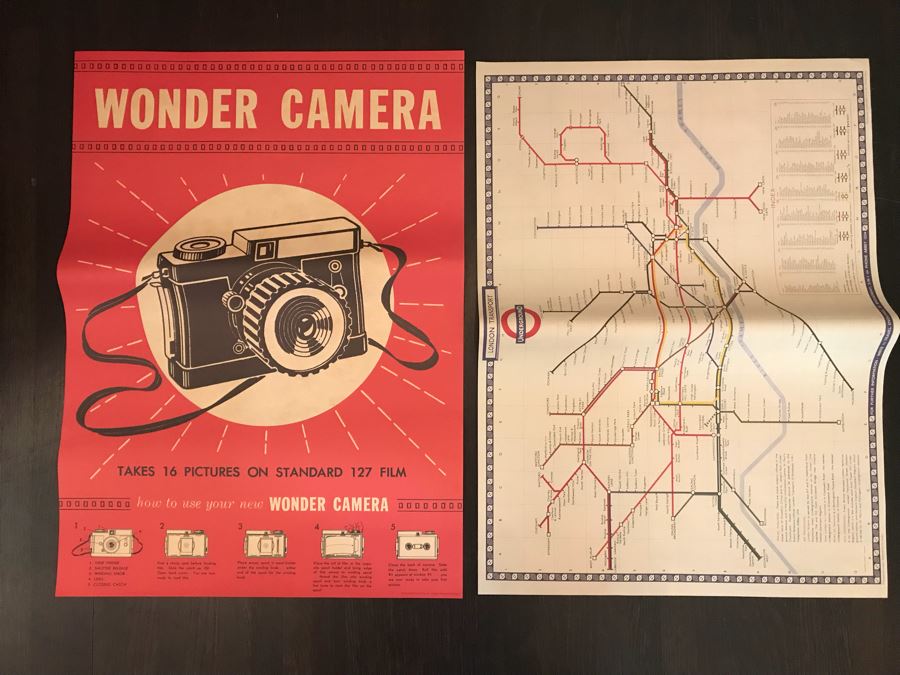 Huge Lot With Wooden Poster Display Stand 57'H (Use For Linens) Filled With Reproduction Vintage Posters, DIY Vintage Poster Kits And Wire Basket 14.5'H - See Photos For Details [Photo 8]