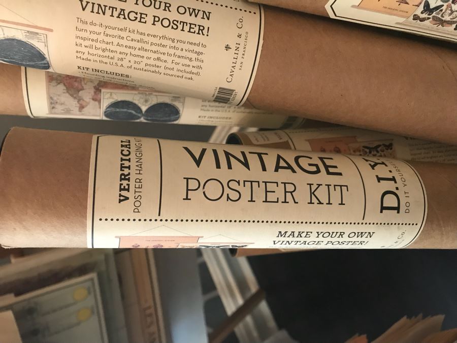 Huge Lot With Wooden Poster Display Stand 57'H (Use For Linens) Filled With Reproduction Vintage Posters, DIY Vintage Poster Kits And Wire Basket 14.5'H - See Photos For Details [Photo 13]