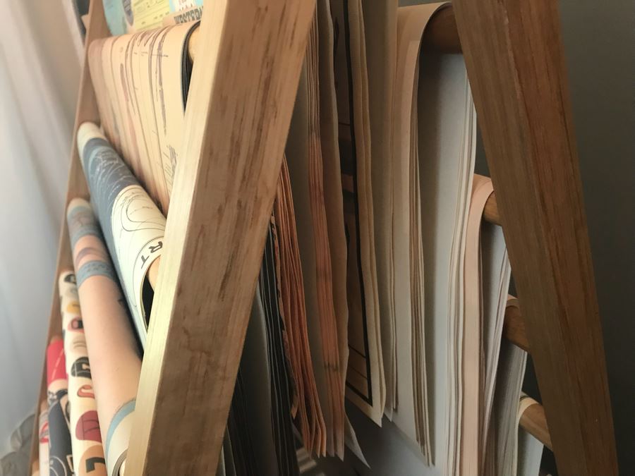 Huge Lot With Wooden Poster Display Stand 57'H (Use For Linens) Filled With Reproduction Vintage Posters, DIY Vintage Poster Kits And Wire Basket 14.5'H - See Photos For Details [Photo 16]