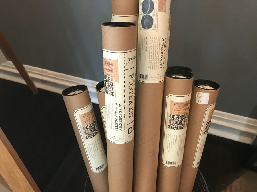 Huge Lot With Wooden Poster Display Stand 57'H (Use For Linens) Filled With Reproduction Vintage Posters, DIY Vintage Poster Kits And Wire Basket 14.5'H - See Photos For Details [Photo 3]