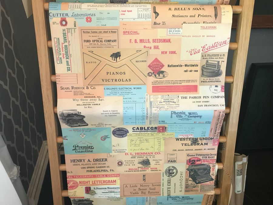Huge Lot With Wooden Poster Display Stand 57'H (Use For Linens) Filled With Reproduction Vintage Posters, DIY Vintage Poster Kits And Wire Basket 14.5'H - See Photos For Details [Photo 19]