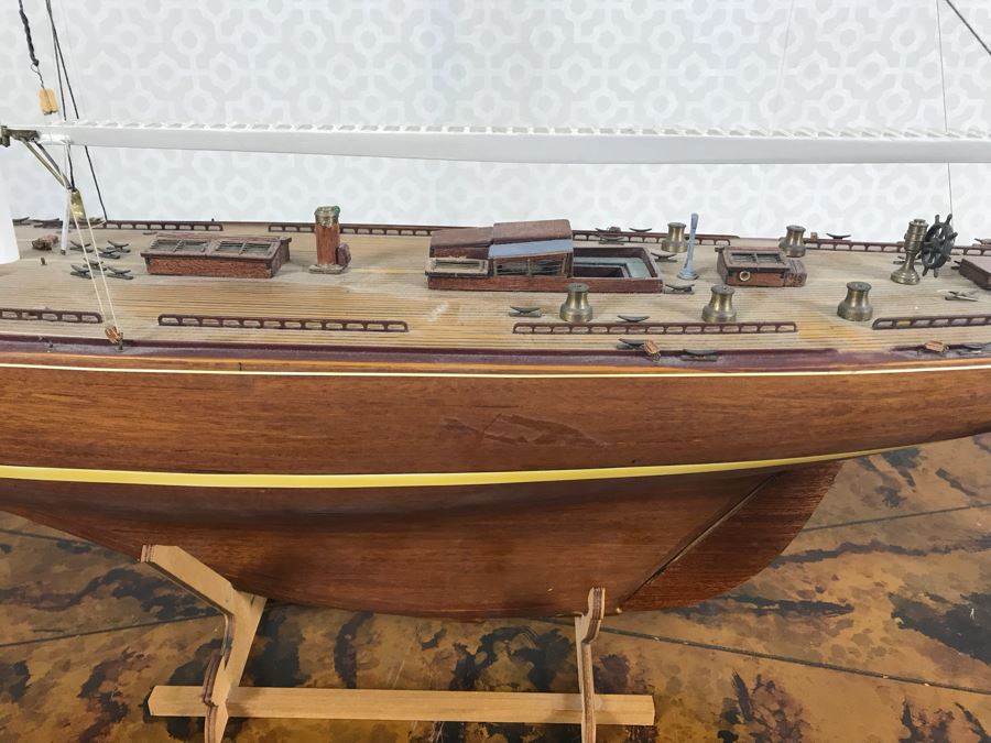 Large Wooden Sailing Ship Model With Stand 45'W x 60'H