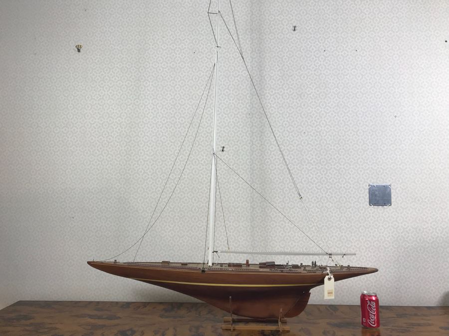 Large Wooden Sailing Ship Model With Stand 45'W x 60'H