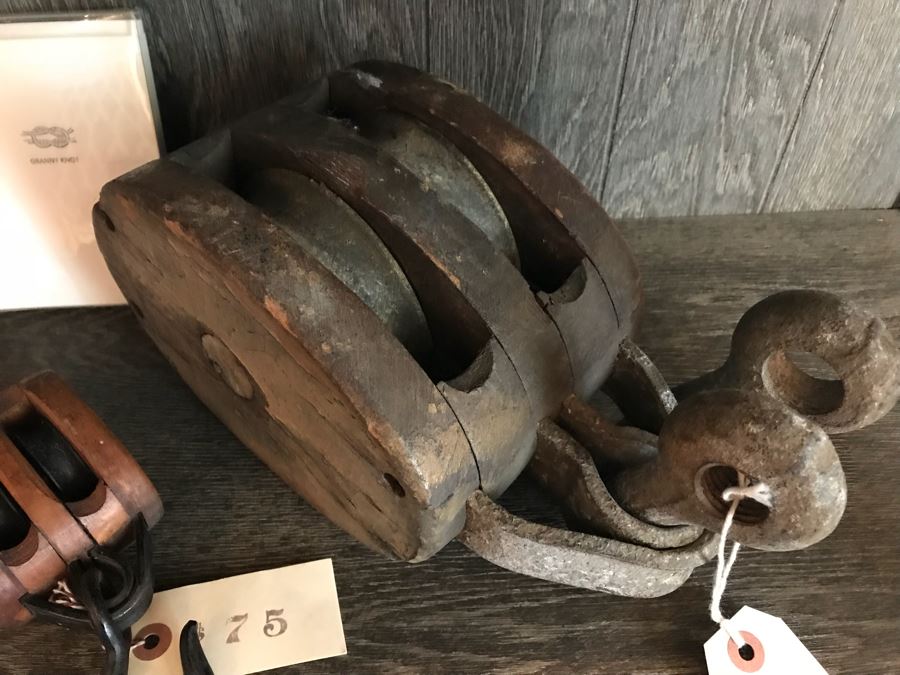 Large Nautical Ship's Pulley, Small Pulley, Plumb Bob And Pair Of New Knot Themed Card Sets Retails Value $250+ [Photo 4]