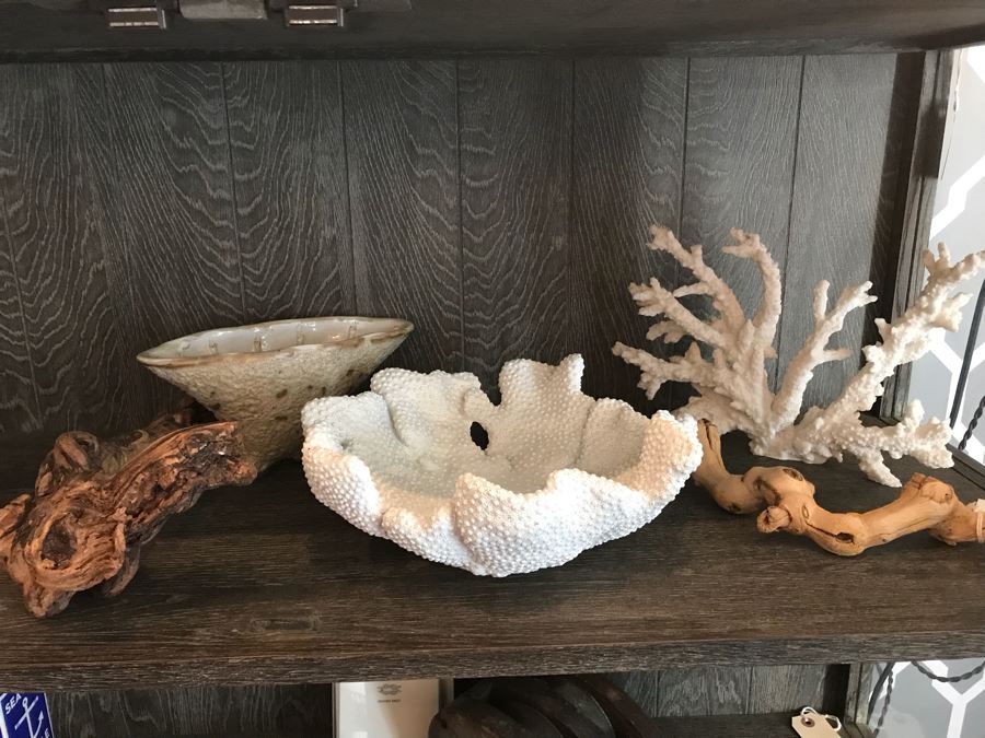 Pair Of Faux Coral Display Pieces, Pair Of Driftwood Pieces And Vase [Photo 1]