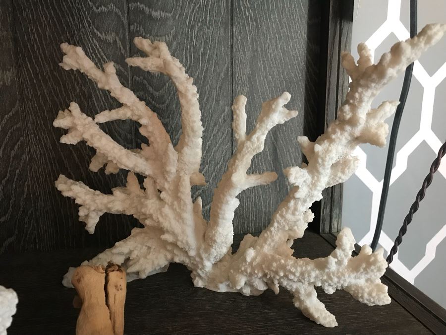 Pair Of Faux Coral Display Pieces, Pair Of Driftwood Pieces And Vase [Photo 5]