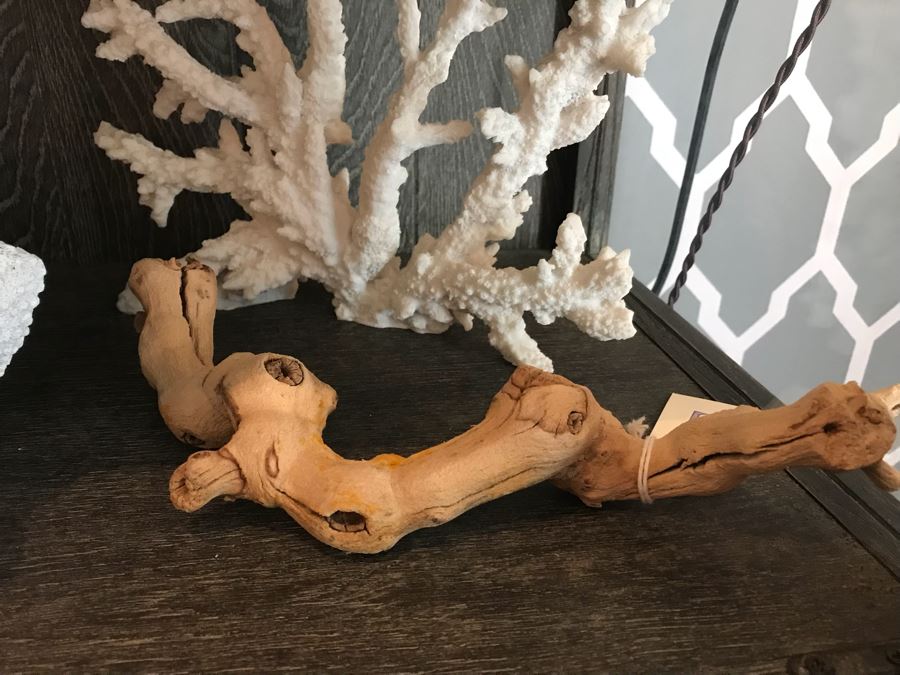 Pair Of Faux Coral Display Pieces, Pair Of Driftwood Pieces And Vase [Photo 4]