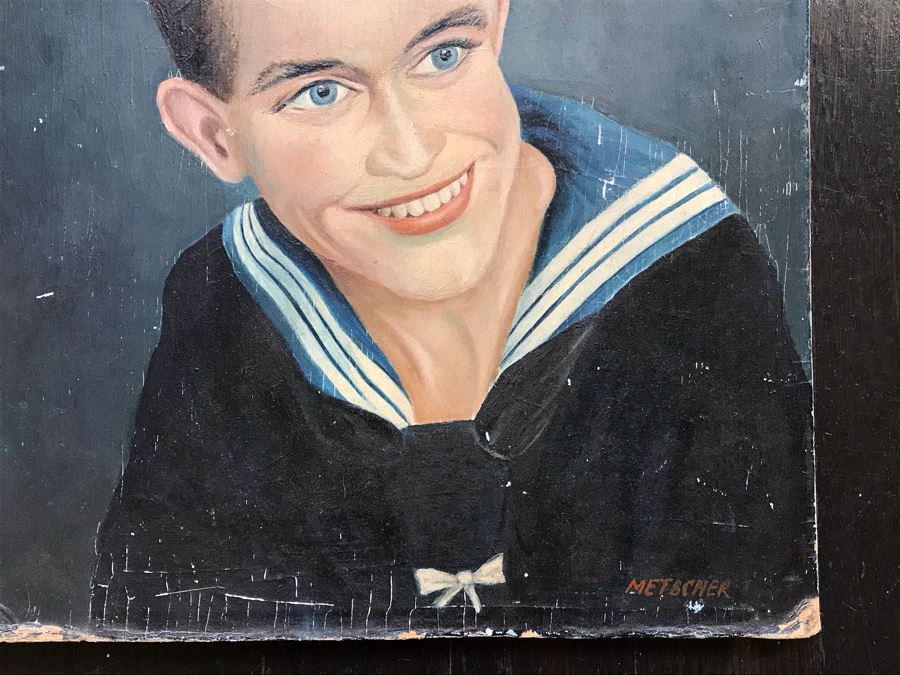 Original Vintage 1949 Sailor Portrait Oil Painting Signed By Metscher 10' X 12' [Photo 4]