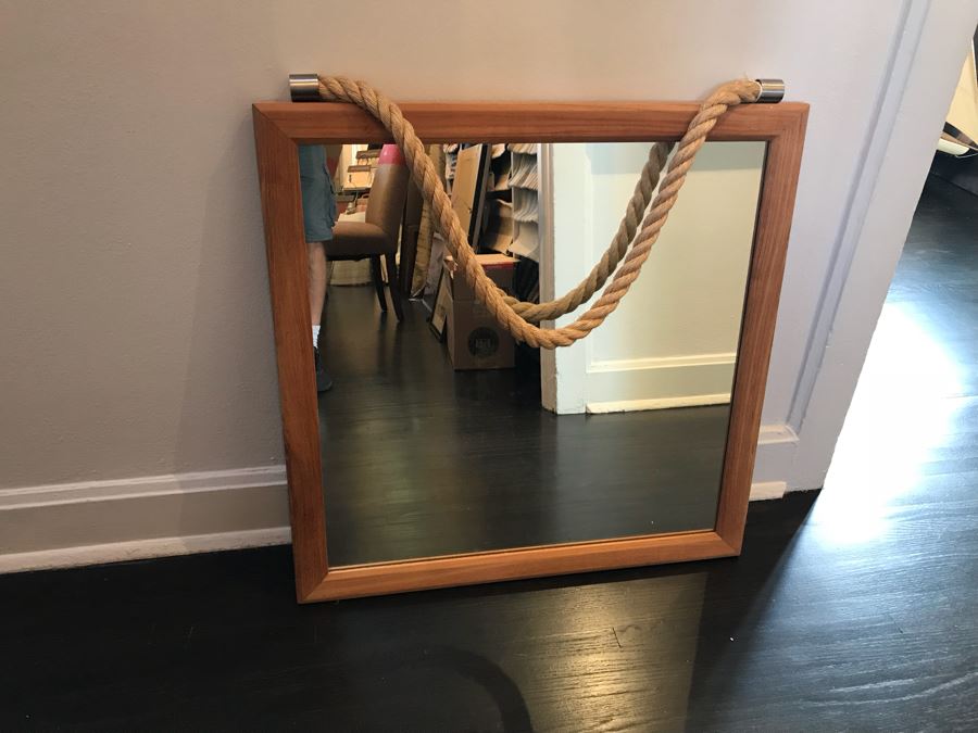 Crate & Barrel Wall Mirror With Rope For Hanging 30' X 30'