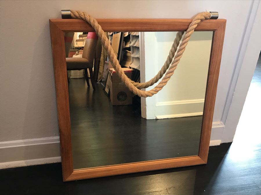Crate & Barrel Wall Mirror With Rope For Hanging 30' X 30'